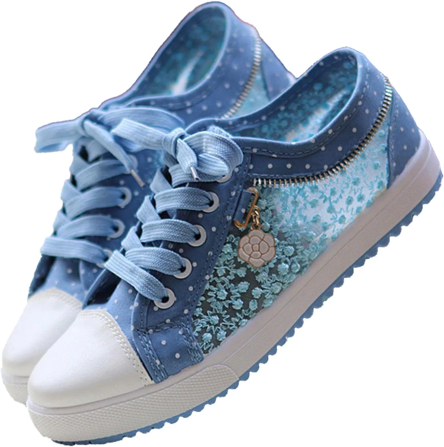 Floral Polka Dot Canvas Casual Shoes Korean Style Breathable Mesh Sneakers for Women Students Lightweight Slip-On