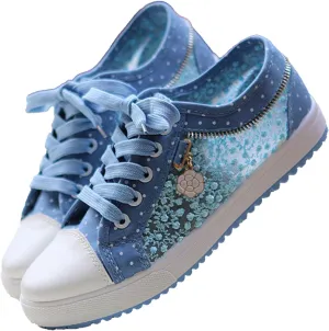Floral Polka Dot Canvas Casual Shoes Korean Style Breathable Mesh Sneakers for Women Students Lightweight Slip-On