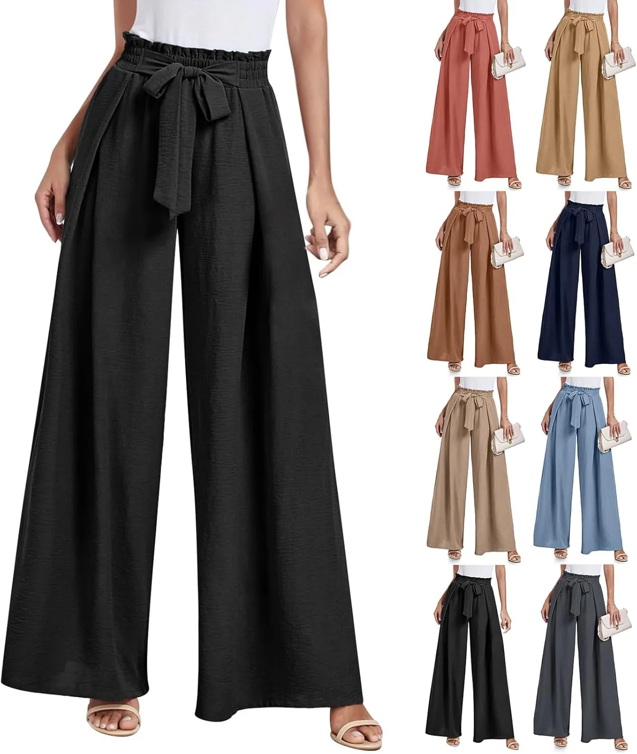 Flowy Wide Leg Pants Woman Business Casual Linen Pants Trousers Ladies Summer High Waisted Work Palazzo Pants