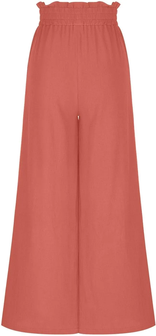Flowy Wide Leg Pants Woman Business Casual Linen Pants Trousers Ladies Summer High Waisted Work Palazzo Pants