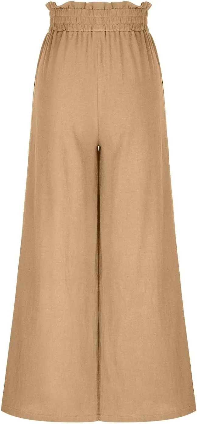 Flowy Wide Leg Pants Woman Business Casual Linen Pants Trousers Ladies Summer High Waisted Work Palazzo Pants