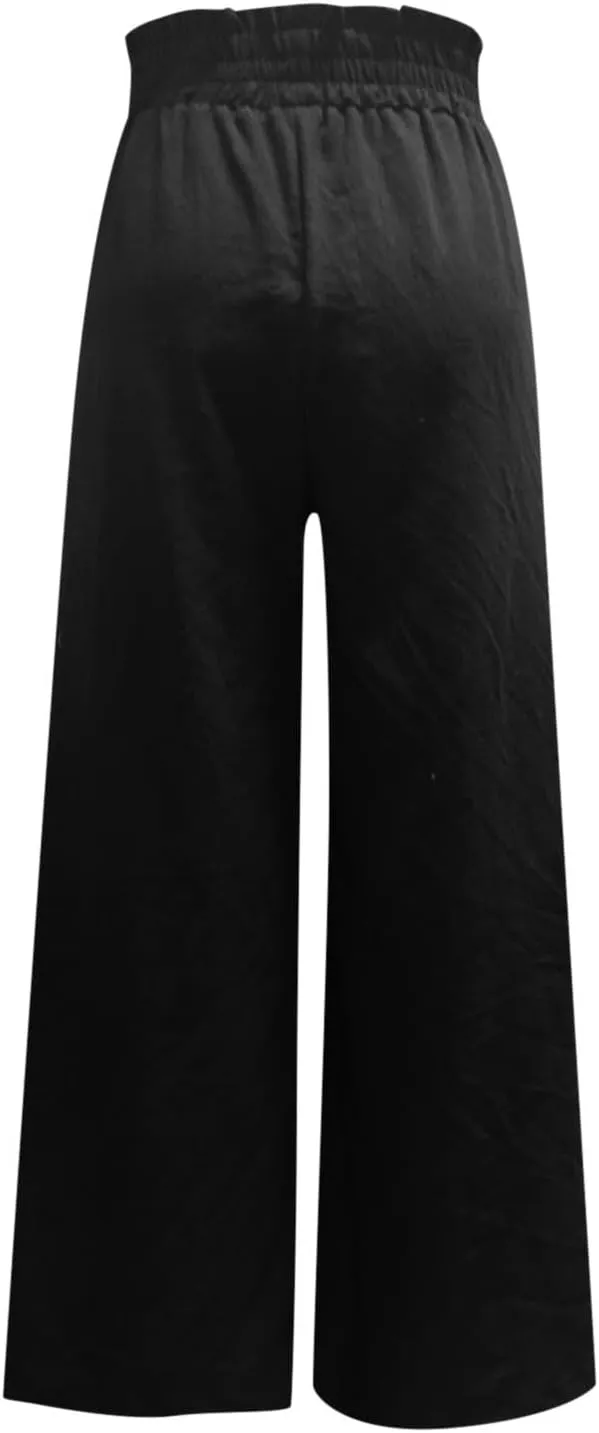 Flowy Wide Leg Pants Woman Business Casual Linen Pants Trousers Ladies Summer High Waisted Work Palazzo Pants