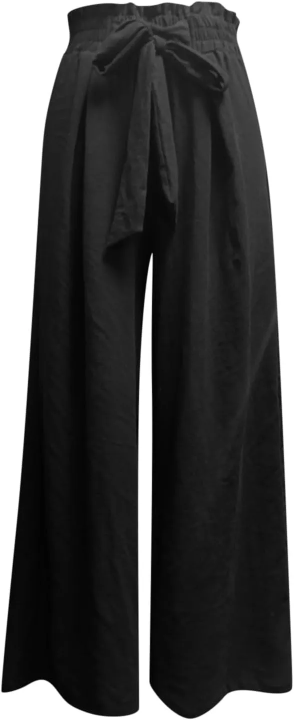 Flowy Wide Leg Pants Woman Business Casual Linen Pants Trousers Ladies Summer High Waisted Work Palazzo Pants