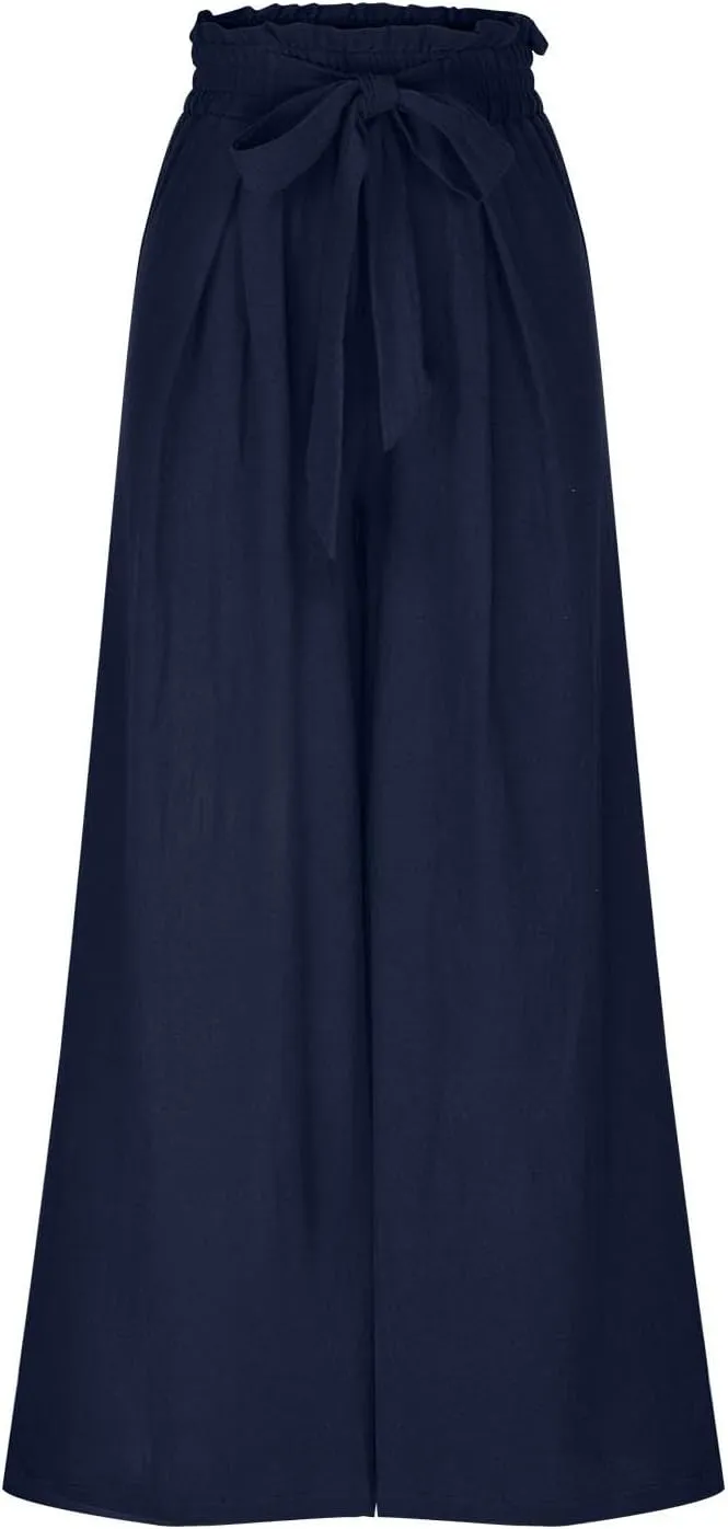Flowy Wide Leg Pants Woman Business Casual Linen Pants Trousers Ladies Summer High Waisted Work Palazzo Pants