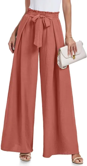 Flowy Wide Leg Pants Woman Business Casual Linen Pants Trousers Ladies Summer High Waisted Work Palazzo Pants
