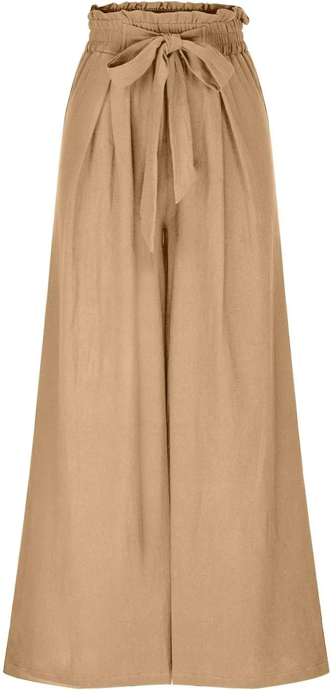 Flowy Wide Leg Pants Woman Business Casual Linen Pants Trousers Ladies Summer High Waisted Work Palazzo Pants