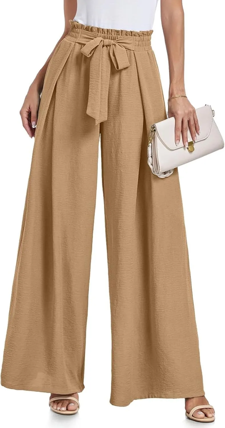 Flowy Wide Leg Pants Woman Business Casual Linen Pants Trousers Ladies Summer High Waisted Work Palazzo Pants