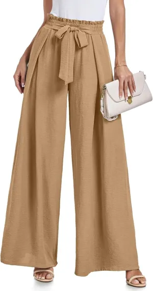 Flowy Wide Leg Pants Woman Business Casual Linen Pants Trousers Ladies Summer High Waisted Work Palazzo Pants