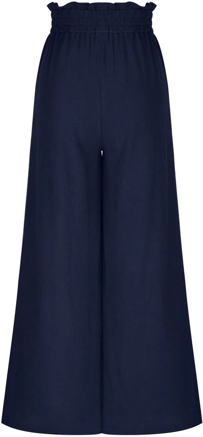 Flowy Wide Leg Pants Woman Business Casual Linen Pants Trousers Ladies Summer High Waisted Work Palazzo Pants
