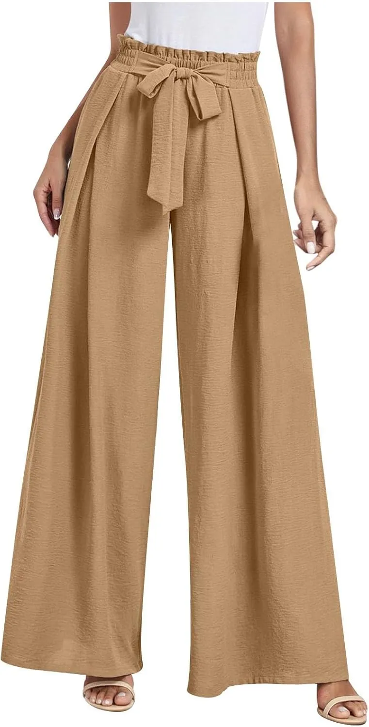Flowy Wide Leg Pants Woman Business Casual Linen Pants Trousers Ladies Summer High Waisted Work Palazzo Pants