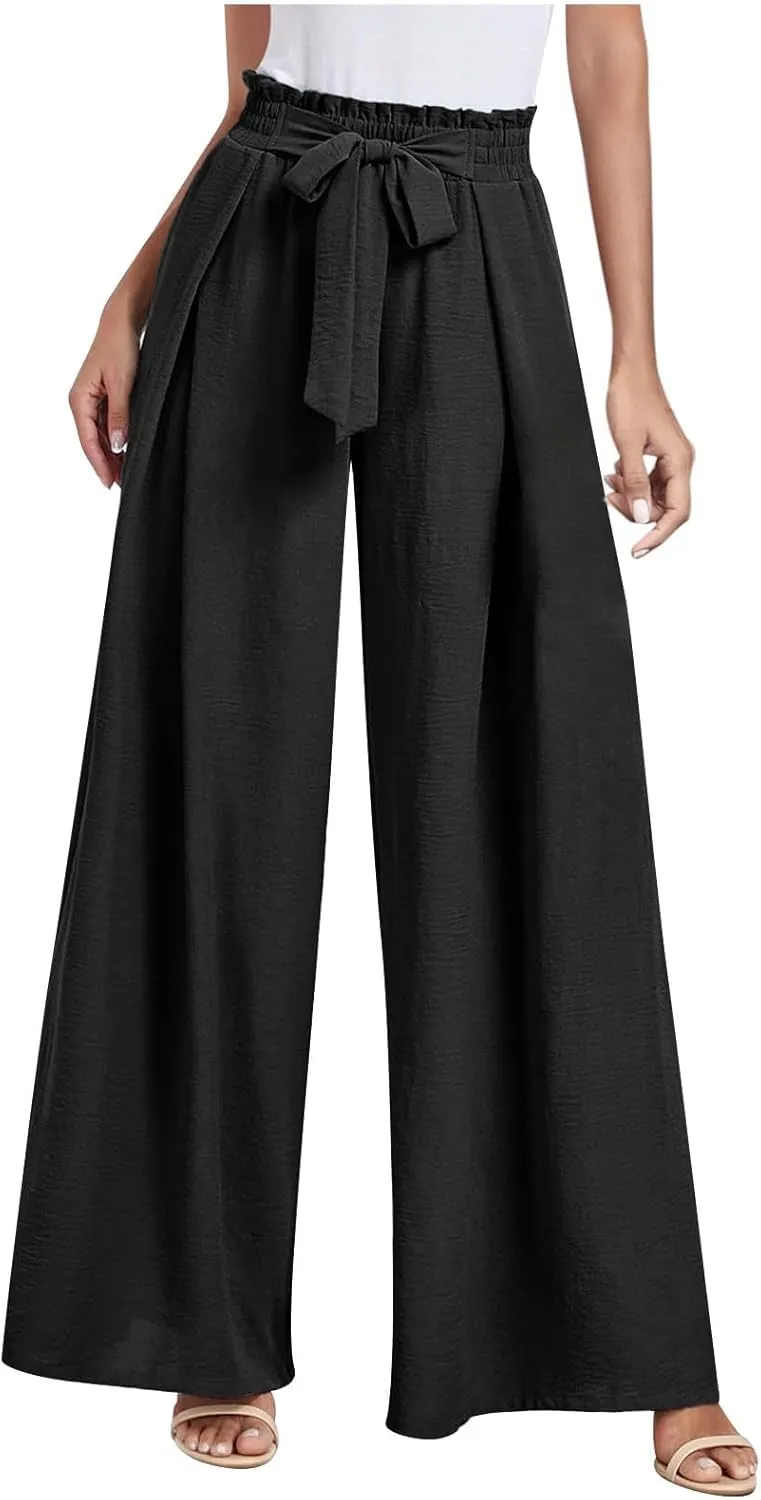 Flowy Wide Leg Pants Woman Business Casual Linen Pants Trousers Ladies Summer High Waisted Work Palazzo Pants