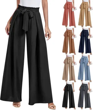 Flowy Wide Leg Pants Woman Business Casual Linen Pants Trousers Ladies Summer High Waisted Work Palazzo Pants