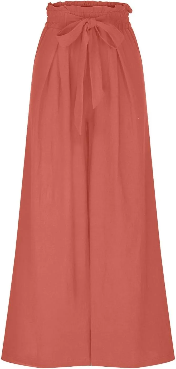 Flowy Wide Leg Pants Woman Business Casual Linen Pants Trousers Ladies Summer High Waisted Work Palazzo Pants