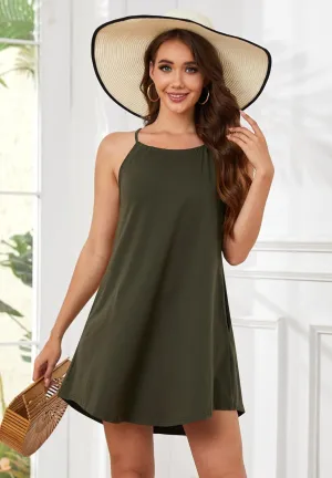 For G and PL Women's Summer Halter Sundress Sleeveless Mini Beach Dress with Pockets