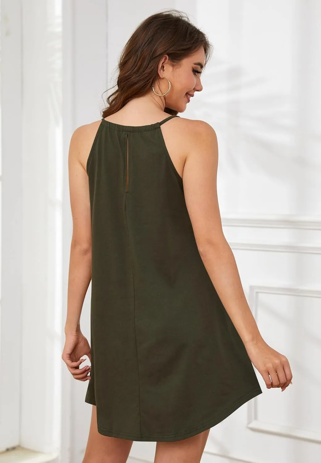 For G and PL Women's Summer Halter Sundress Sleeveless Mini Beach Dress with Pockets