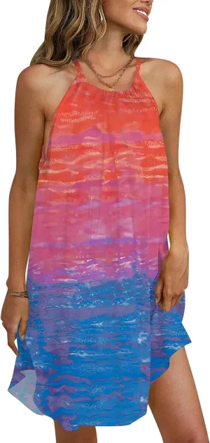 For G and PL Women's Summer Halter Sundress Sleeveless Mini Beach Dress with Pockets