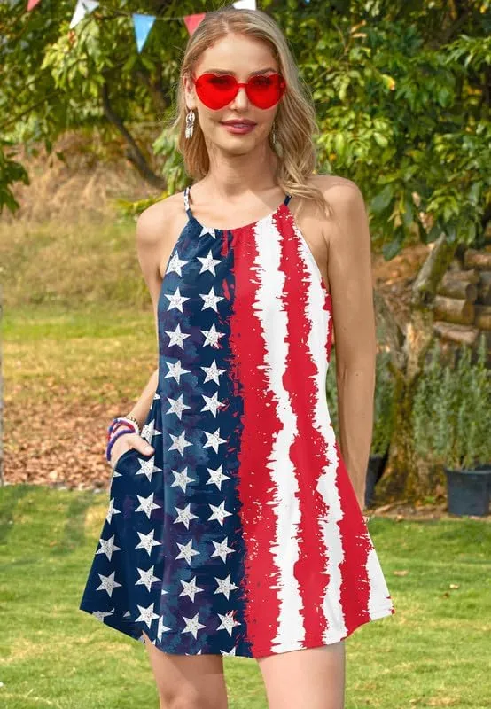 For G and PL Women's Summer Halter Sundress Sleeveless Mini Beach Dress with Pockets