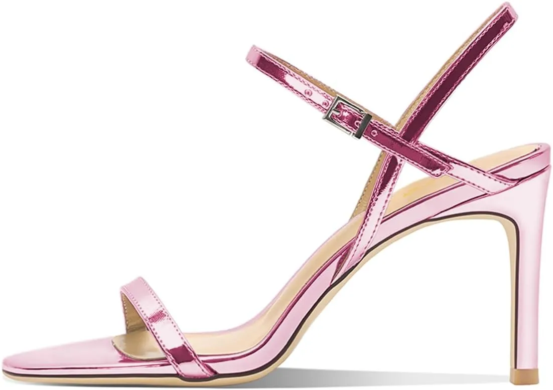 FOWT Women Sexy Single Strap Open Toe Sandals High Stiletto Heel Ankle Strap Buckle Summer Party Prom Vacation Dress Shoes Size 4-16 US