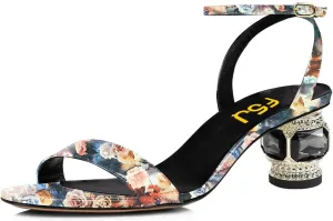 FSJ Women Gorgeous Crystal Low Block Heel Open Toe Ankle Strap Sandals Comfort Wedding Office Party Dress Shoes Size 4-15 US