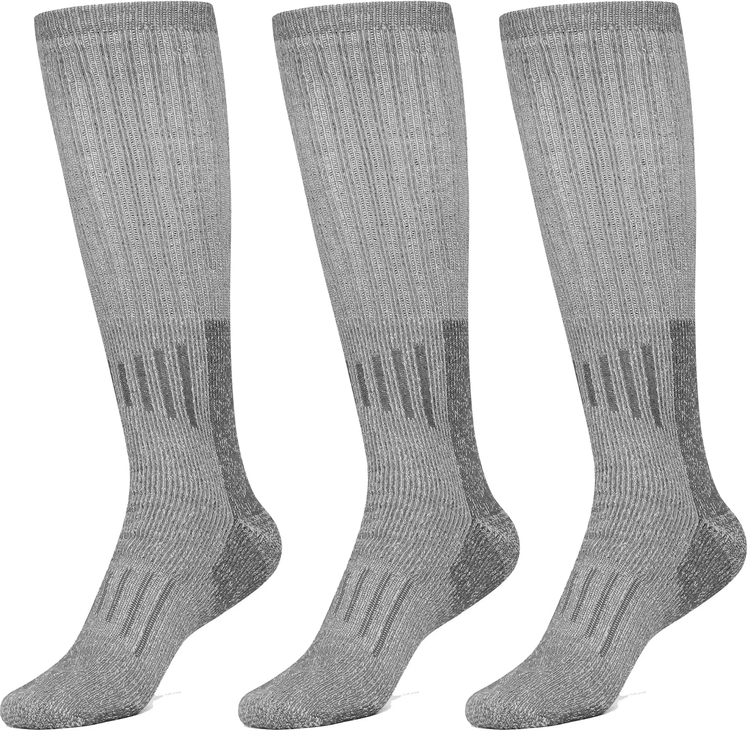 FUN TOES 80% Merino Wool Boot Socks Knee-High Socks, Wool Hiking Socks Perfect for winter in 3 colors 3 Pairs Long Length