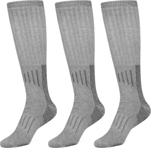 FUN TOES 80% Merino Wool Boot Socks Knee-High Socks, Wool Hiking Socks Perfect for winter in 3 colors 3 Pairs Long Length