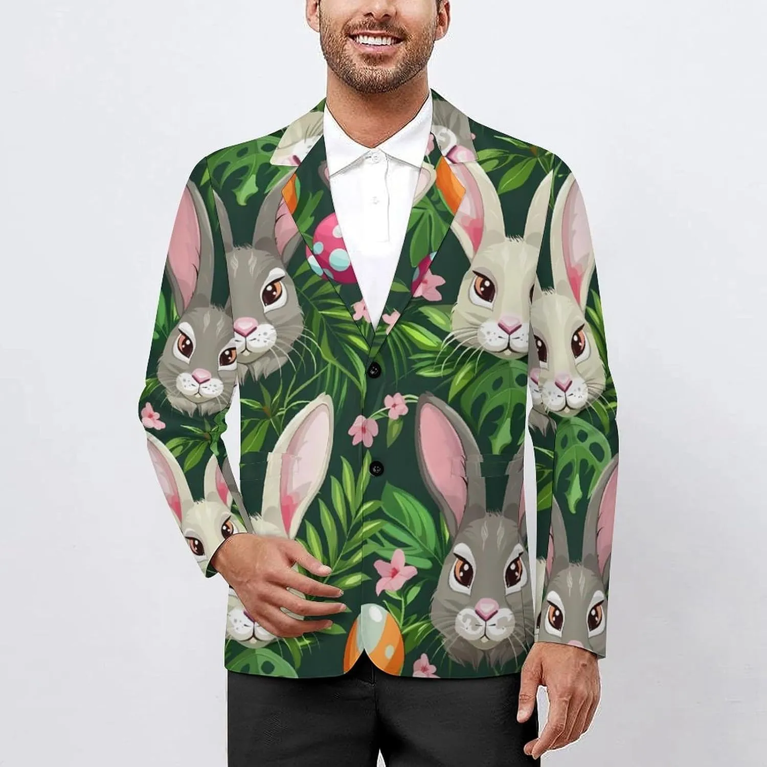 Funny Cartoon Rabbits Men's Fashion Suit Jacket Slim 2 Button Blazer Casual Business Party Dress Coats