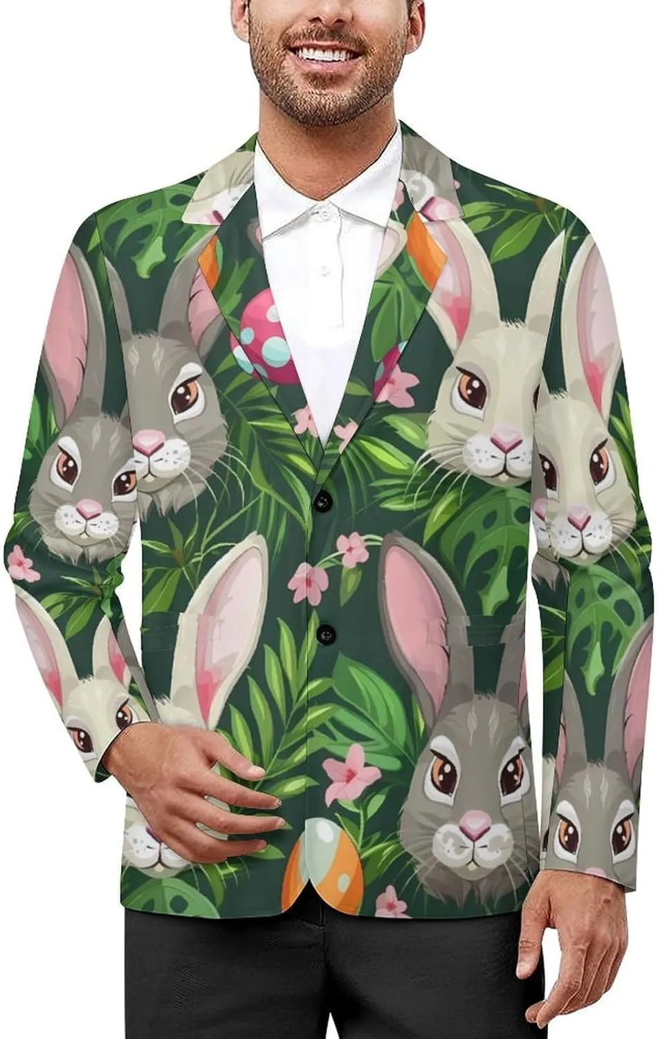 Funny Cartoon Rabbits Men's Fashion Suit Jacket Slim 2 Button Blazer Casual Business Party Dress Coats
