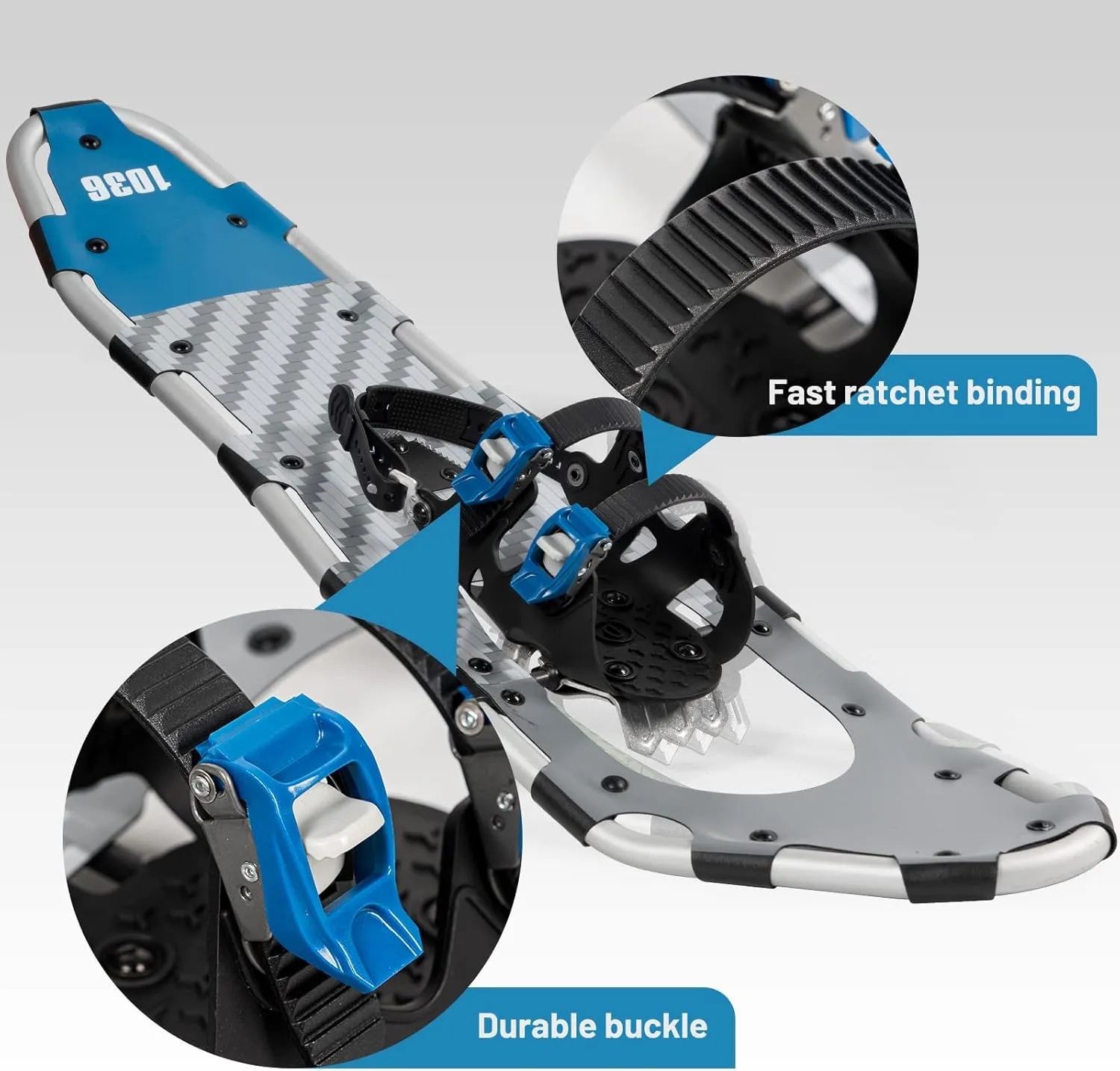 G2 30/36 Inches Light Weight Snowshoes Set with Trekking Poles, Anti-Slip Sole, Fast Ratchet Binding, for Women Men Youth (Blue/Green)