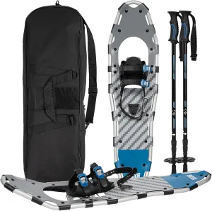 G2 30/36 Inches Light Weight Snowshoes Set with Trekking Poles, Anti-Slip Sole, Fast Ratchet Binding, for Women Men Youth (Blue/Green)