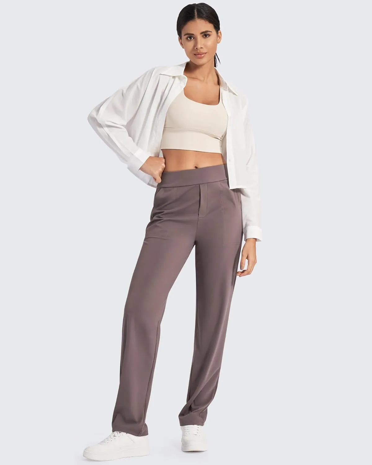 G4Free ShiftReady Yoga Pants Women High Waist Dress Work Pants with Pockets Wide Leg Business Casual Trousers 28"/30"/32"