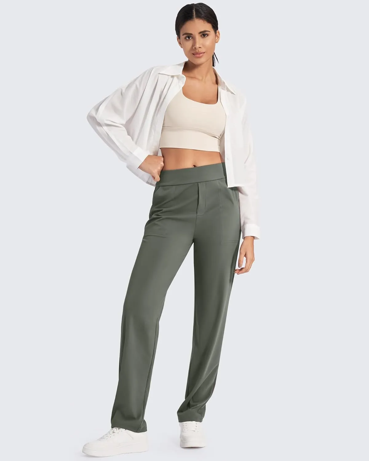 G4Free ShiftReady Yoga Pants Women High Waist Dress Work Pants with Pockets Wide Leg Business Casual Trousers 28"/30"/32"