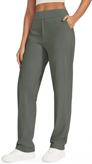 G4Free ShiftReady Yoga Pants Women High Waist Dress Work Pants with Pockets Wide Leg Business Casual Trousers 28"/30"/32"