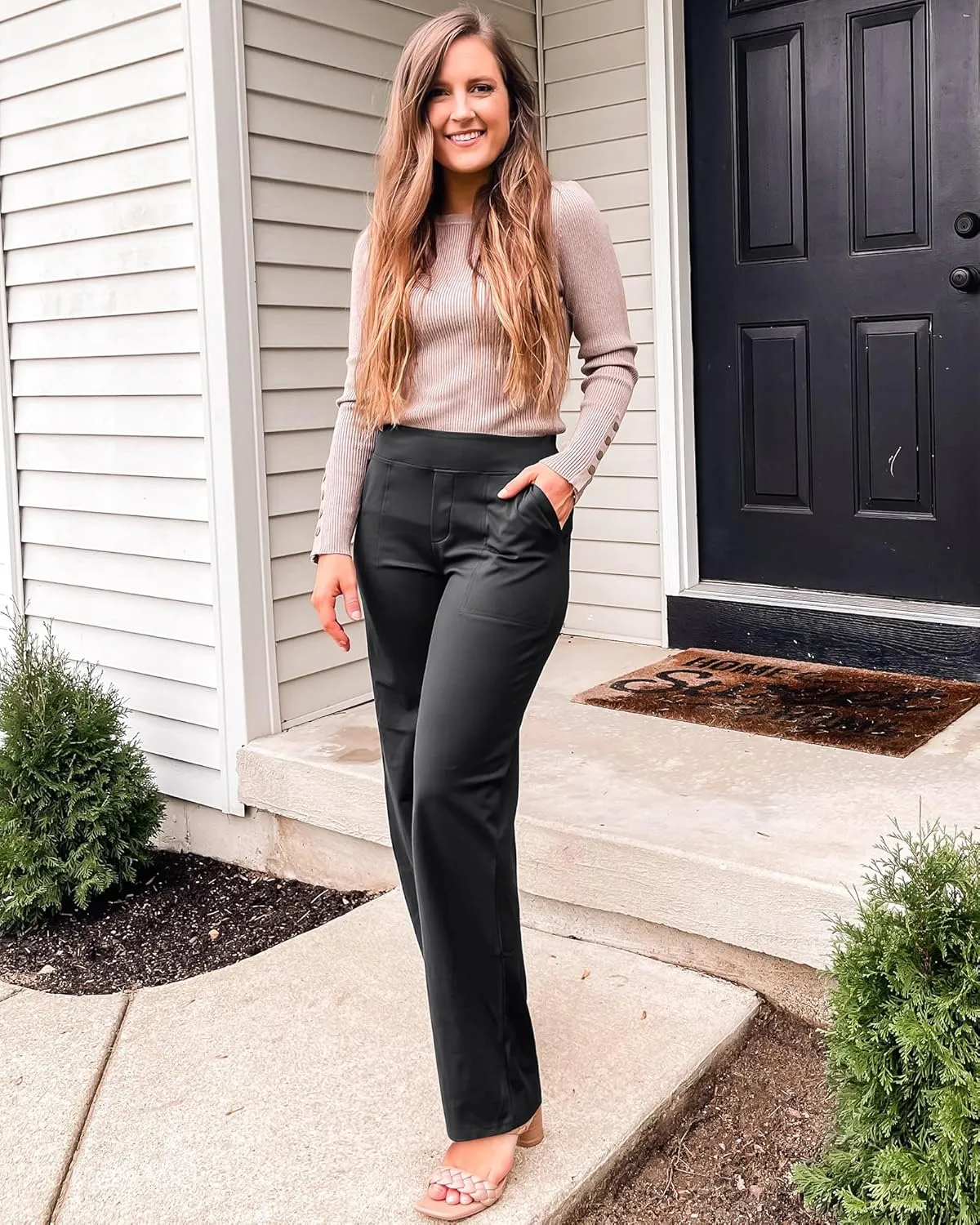 G4Free ShiftReady Yoga Pants Women High Waist Dress Work Pants with Pockets Wide Leg Business Casual Trousers 28"/30"/32"