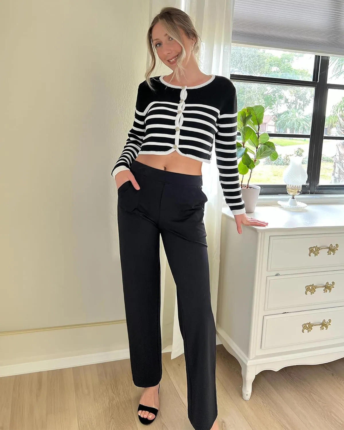 G4Free ShiftReady Yoga Pants Women High Waist Dress Work Pants with Pockets Wide Leg Business Casual Trousers 28"/30"/32"