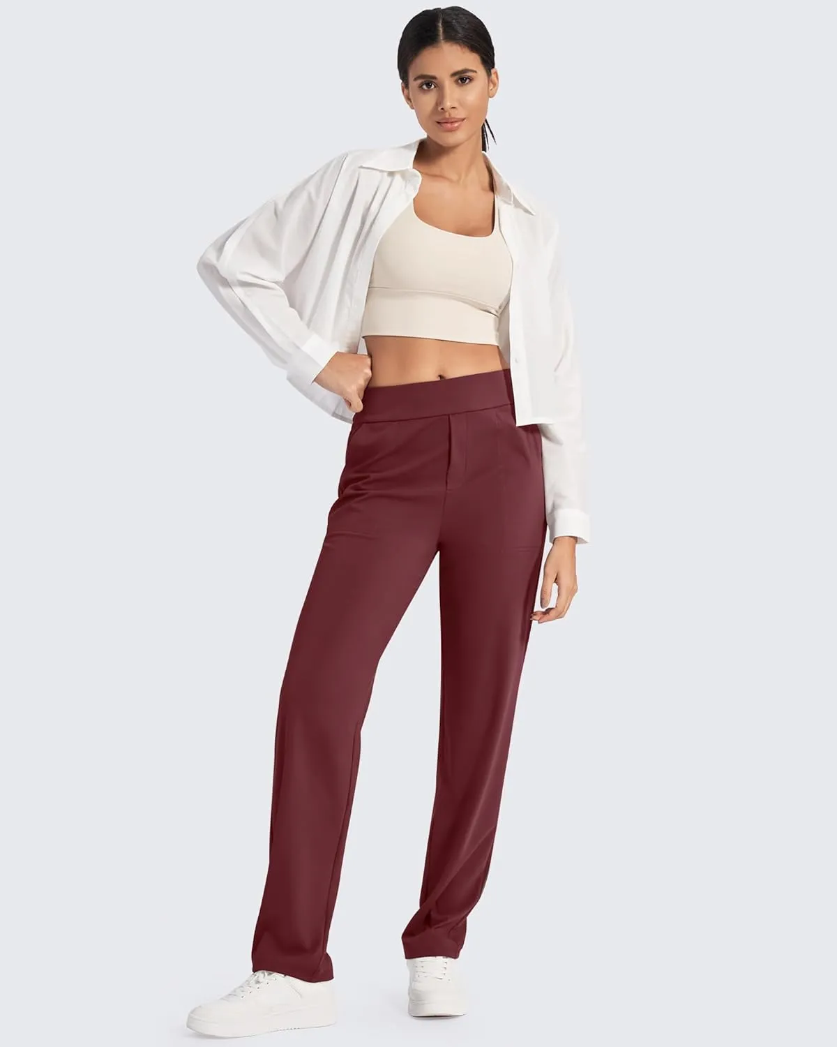 G4Free ShiftReady Yoga Pants Women High Waist Dress Work Pants with Pockets Wide Leg Business Casual Trousers 28"/30"/32"