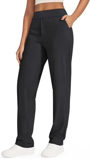 G4Free ShiftReady Yoga Pants Women High Waist Dress Work Pants with Pockets Wide Leg Business Casual Trousers 28"/30"/32"