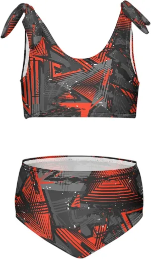 Garbage Pattern Red Girls Tankini Swimsuits Grey Neon Lines Triangles Kids Bikini Sets 2 Pcs Bathing Suit for 3T