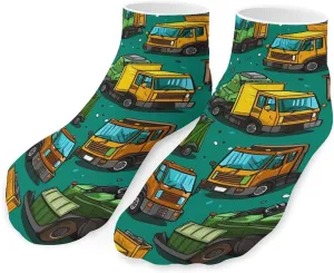Garbage Truck Busy Day Funny Ankle Socks Athletic Short Socks Low Cut No Show Socks Black for Men Women