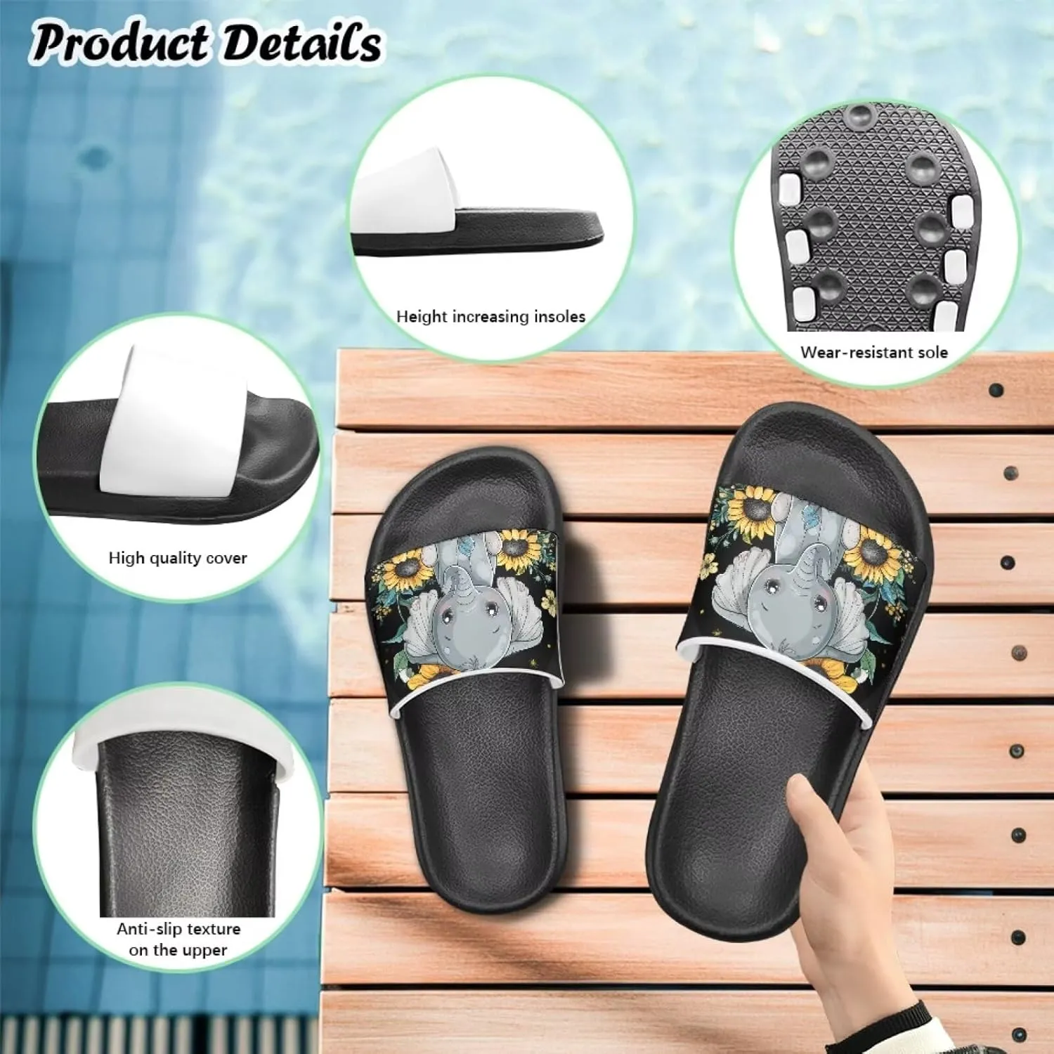Girls Slide Sandals Non Slip Summer House Slippers Kids Open Toe Beach Slides Stylish Kids Shower Shoes