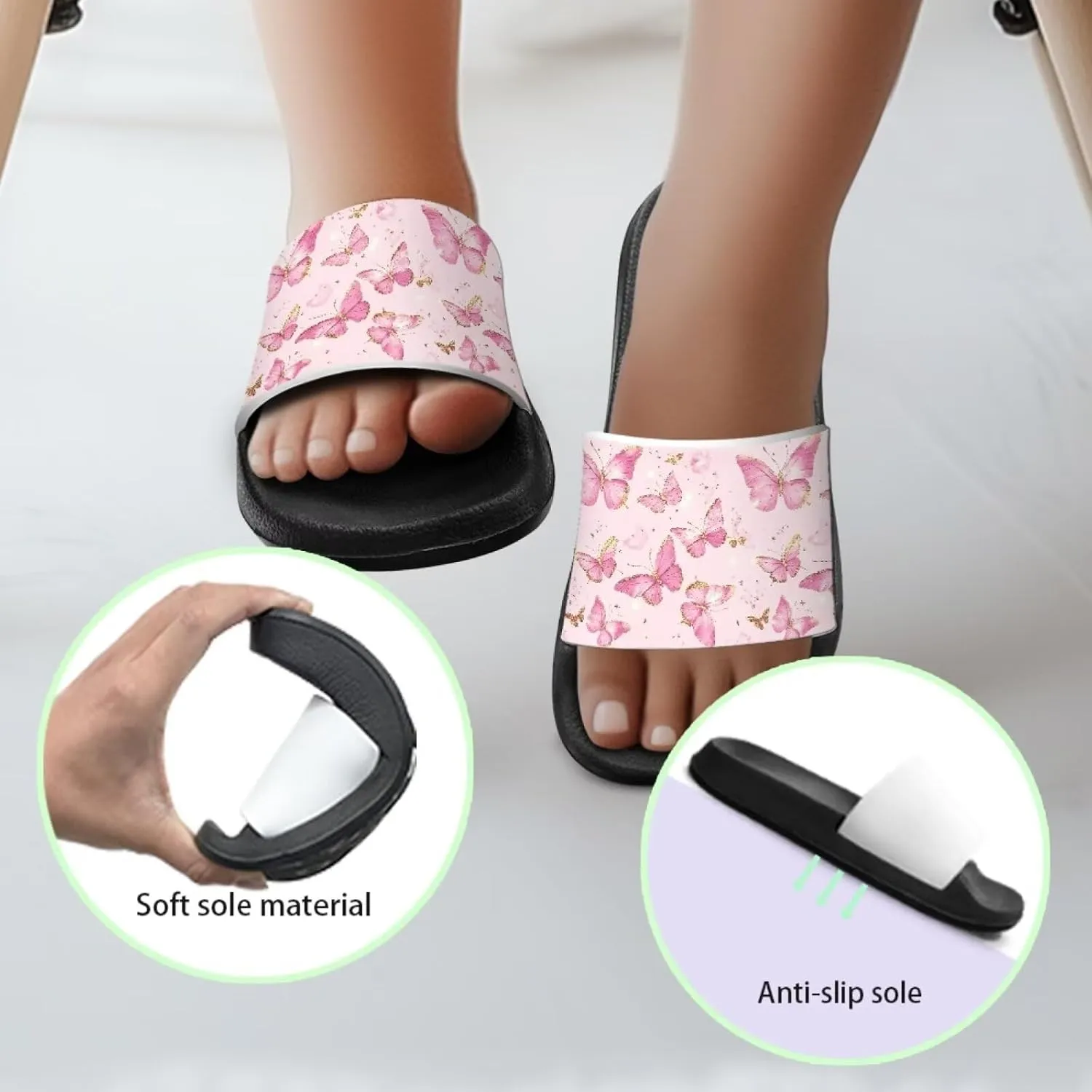 Girls Slide Sandals Non Slip Summer House Slippers Kids Open Toe Beach Slides Stylish Kids Shower Shoes