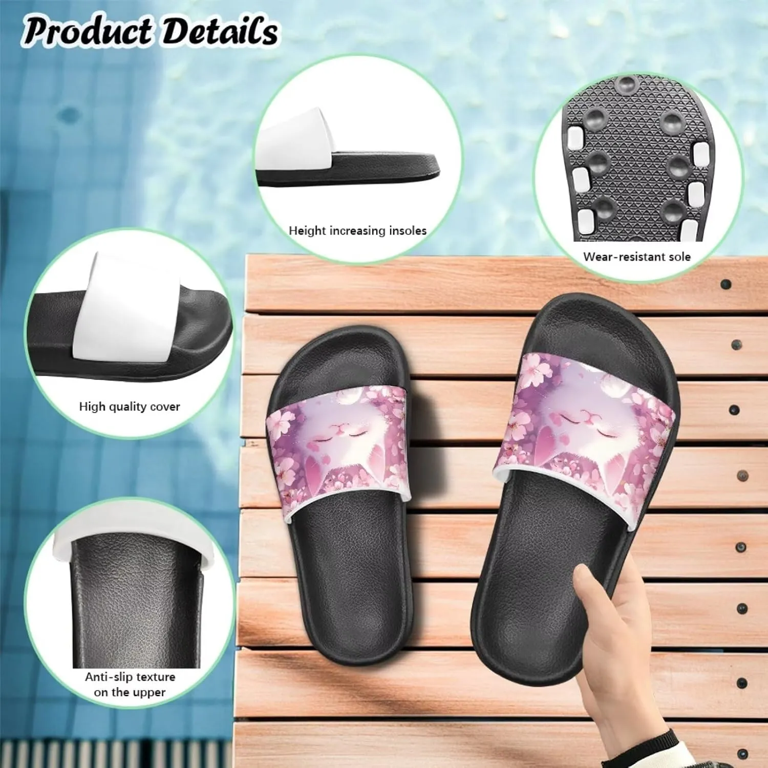 Girls Slide Sandals Summer Shoes for Kids Open Toe Beach Slides Lightweight Non Slip Shower Slippers
