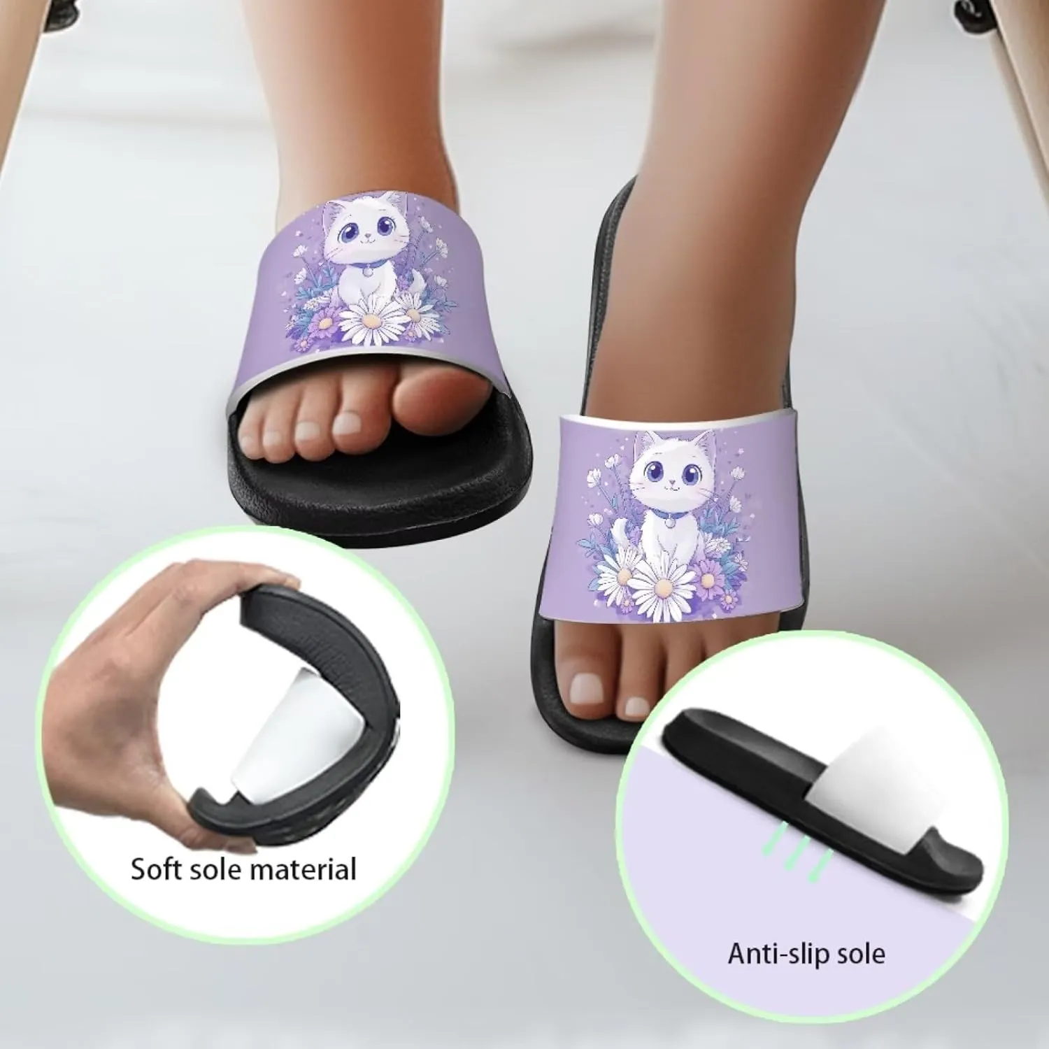 Girls Slide Sandals Summer Shoes for Kids Open Toe Beach Slides Lightweight Non Slip Shower Slippers