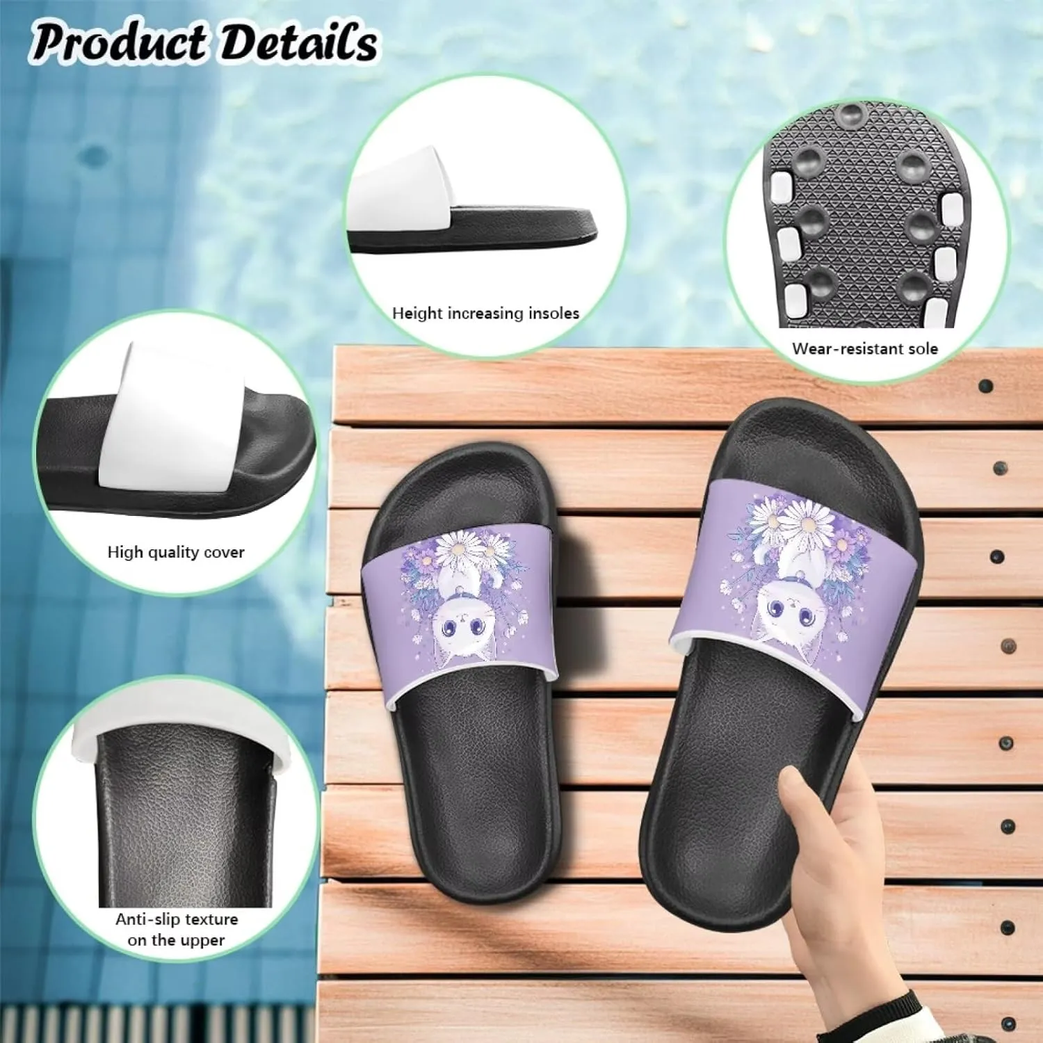 Girls Slide Sandals Summer Shoes for Kids Open Toe Beach Slides Lightweight Non Slip Shower Slippers