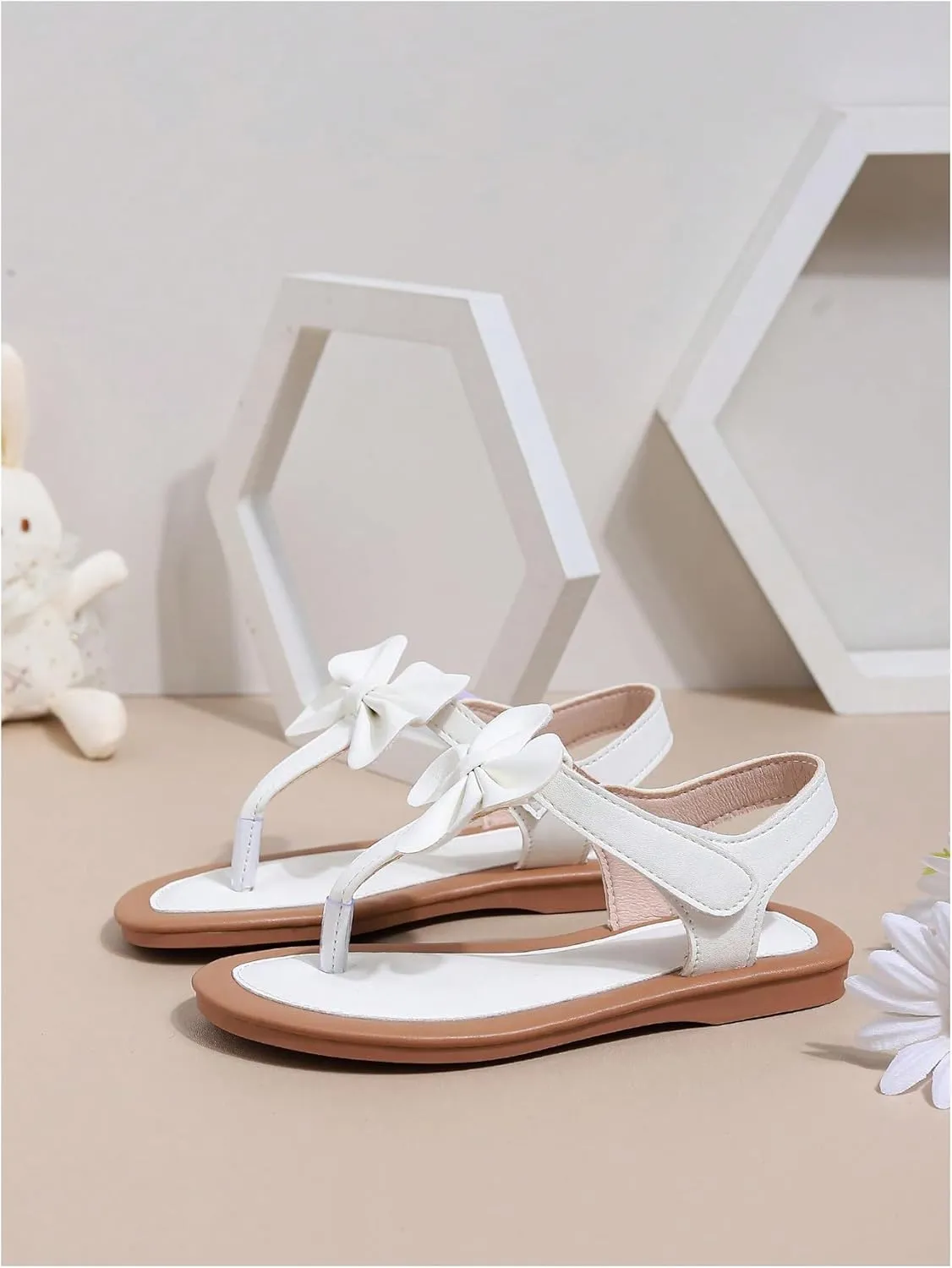 GORGLITTER Girl's Bow Thong Flat Sandals Dressy Cute Open Toe Ankle Strap Summer Vacation Sandals