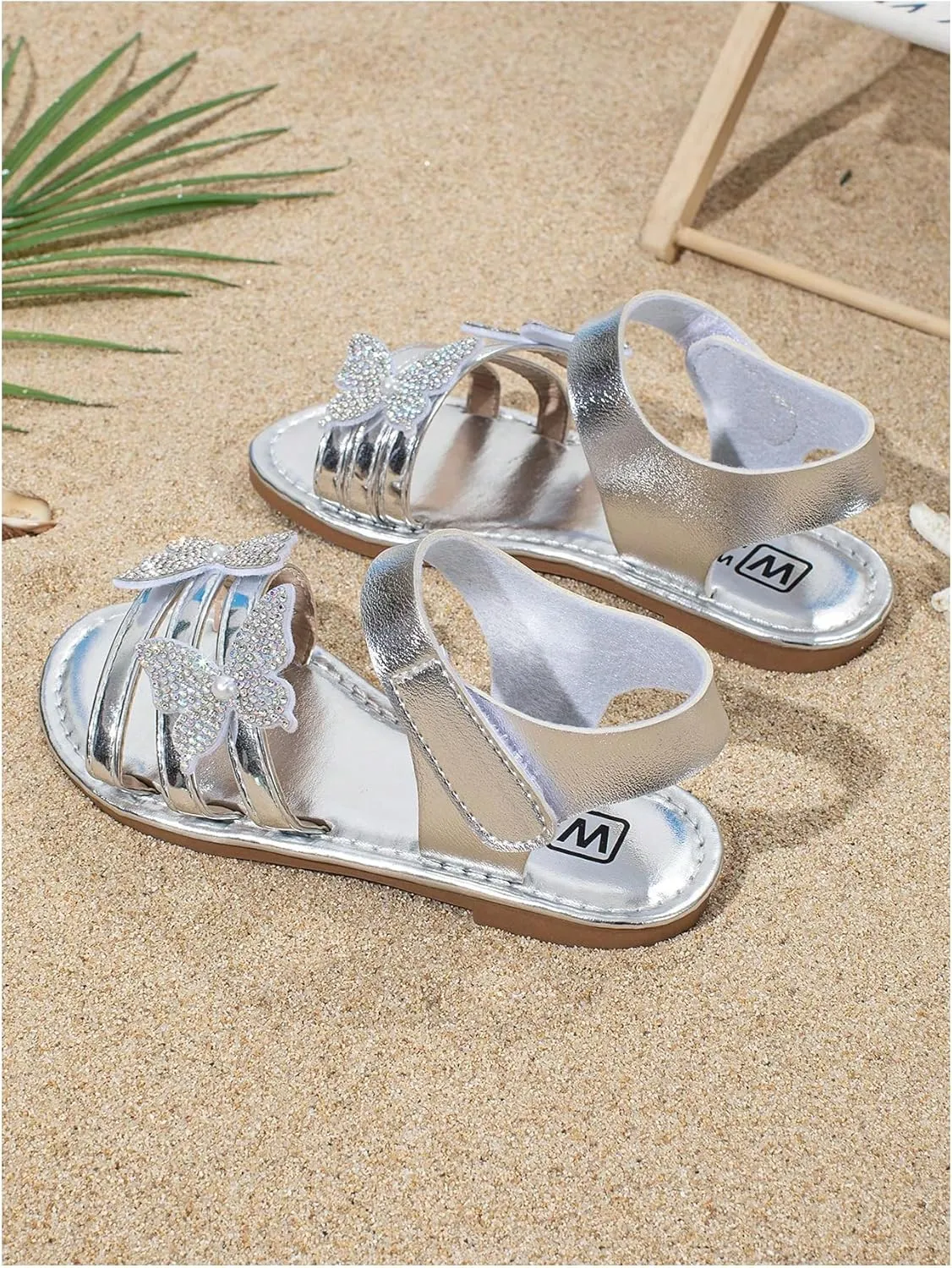 GORGLITTER Girl's Butterfly Sandals Rhinestone Ankle Strap Summer Beach Vacation Flat Sandals