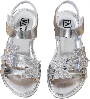 GORGLITTER Girl's Butterfly Sandals Rhinestone Ankle Strap Summer Beach Vacation Flat Sandals