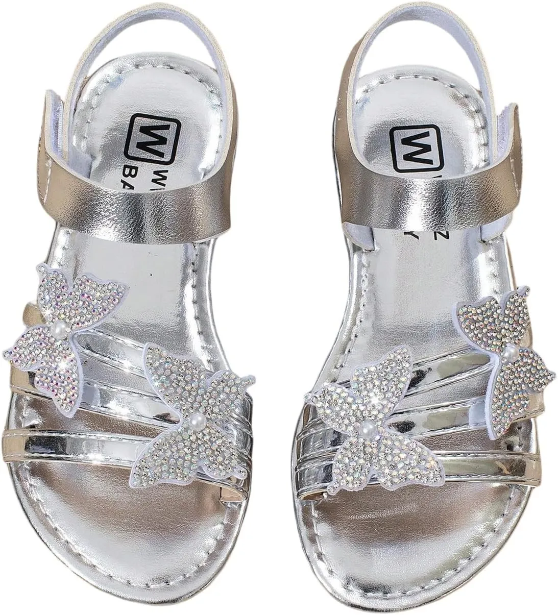 GORGLITTER Girl's Butterfly Sandals Rhinestone Ankle Strap Summer Beach Vacation Flat Sandals