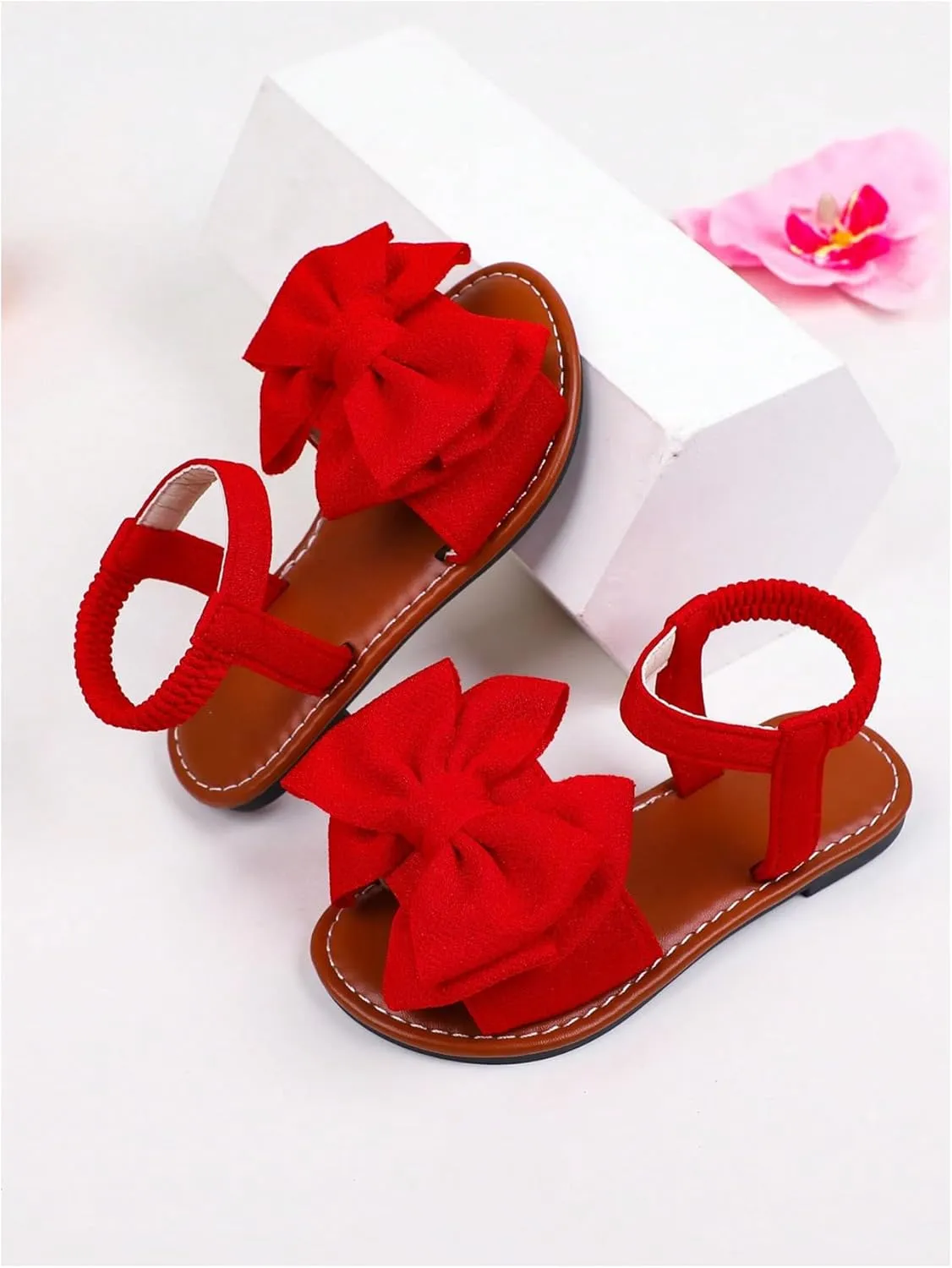 GORGLITTER Girl's Sandals Dressy Bow Ankle Strap Sandal Open Toe Slides Flats Summer Cute Vacation Sandals