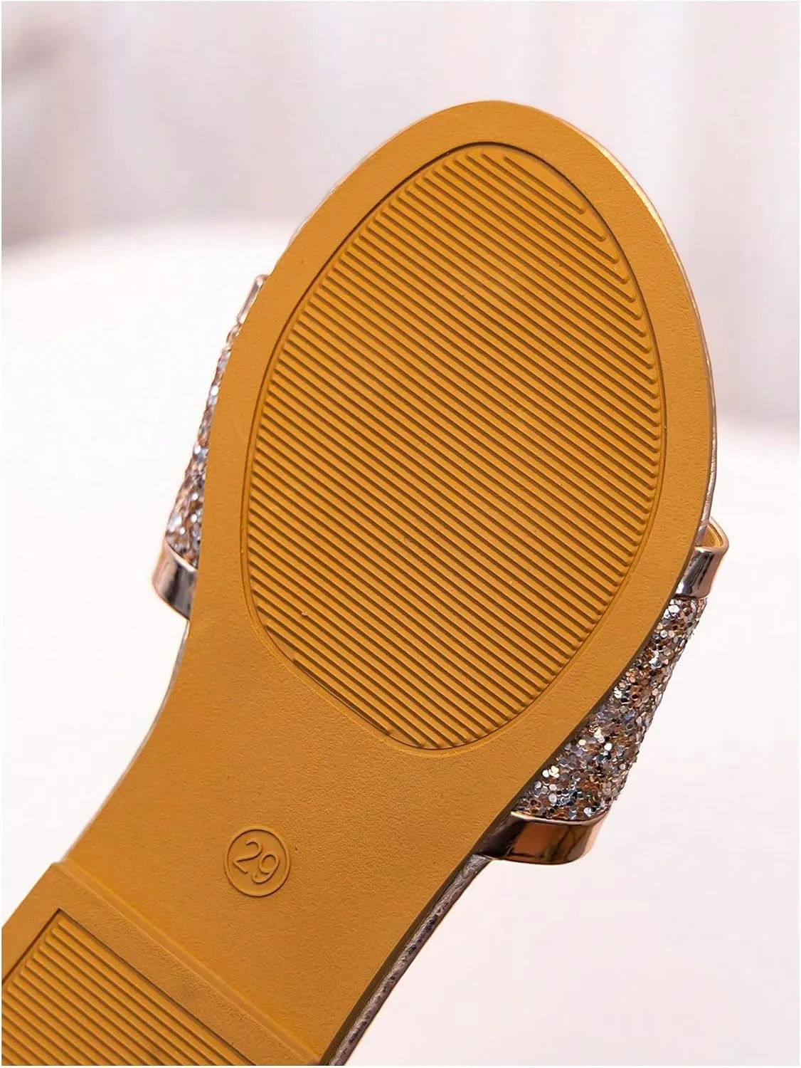 GORGLITTER Girl's Summer Glitter Rhinestone Pearls Sandals Vacation Square Open Toe Flats Shoes