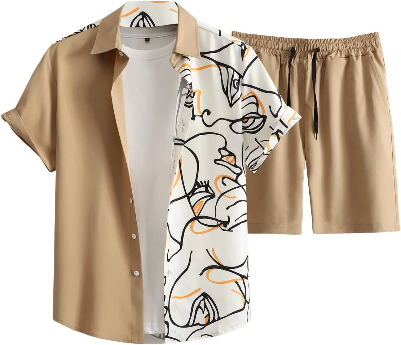 GORGLITTER Men's Vacation Beach Outfits 2 Piece Shorts Set Hawaiian Button Down Summer Shirt and Shorts